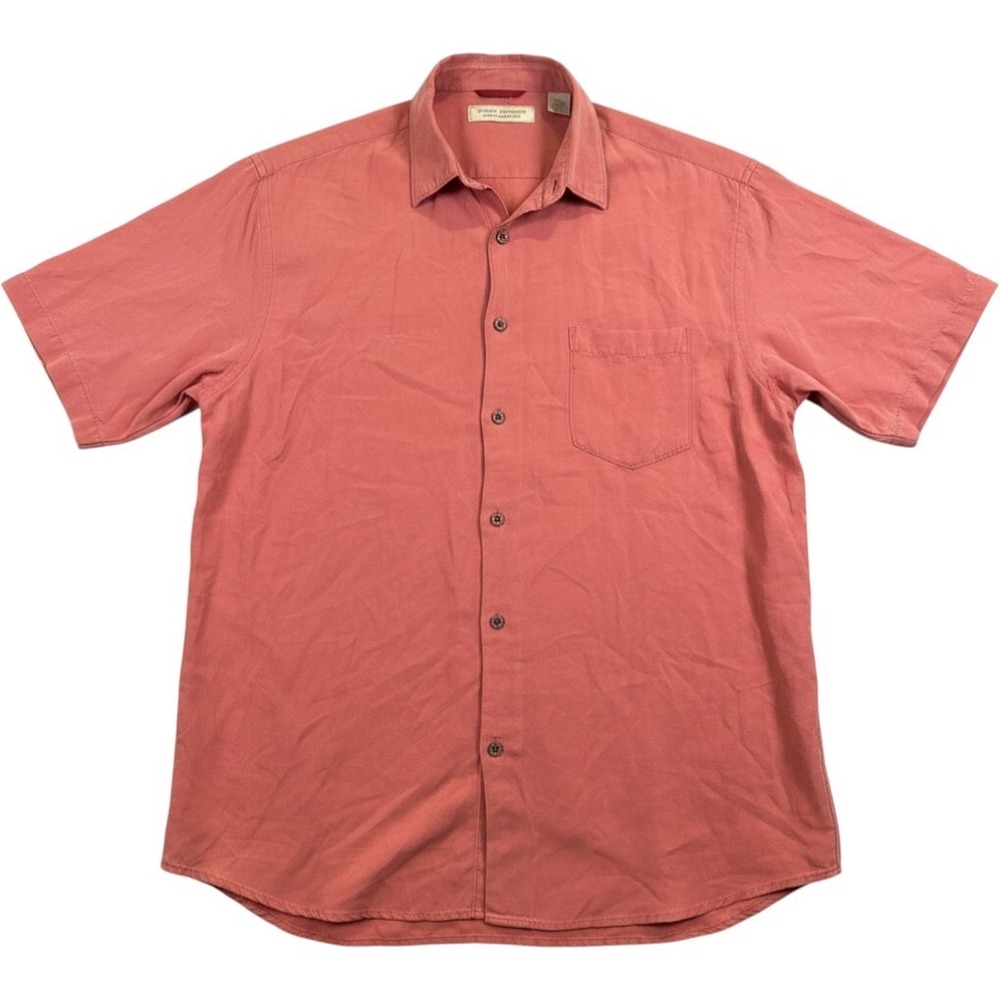 Island Republic Shirt Mens L Coral Short Sleeve Linen Silk Casual Summer Resort